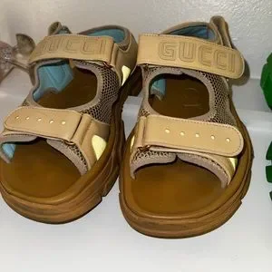 Gucci | Shoes | Authentic Gucci Aguru Leathermesh Sandals In  display picture 2